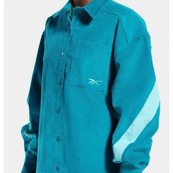 Reebok x Cardi B Seaport Teal Corduroy Cover-Up Shirt Jacket Size XS - Picture 3 of 12